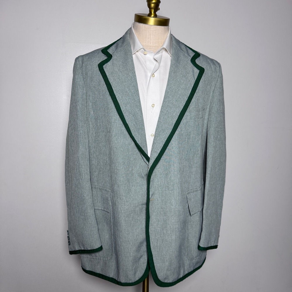 John Blair Blazer Mens 40R Gray Green Trim Vintage Custom Stage Costume Jacket